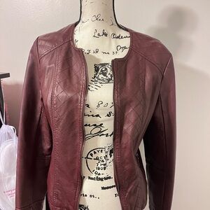 Alfani Women's Burgundy Faux Leather Jacket SZ Medium